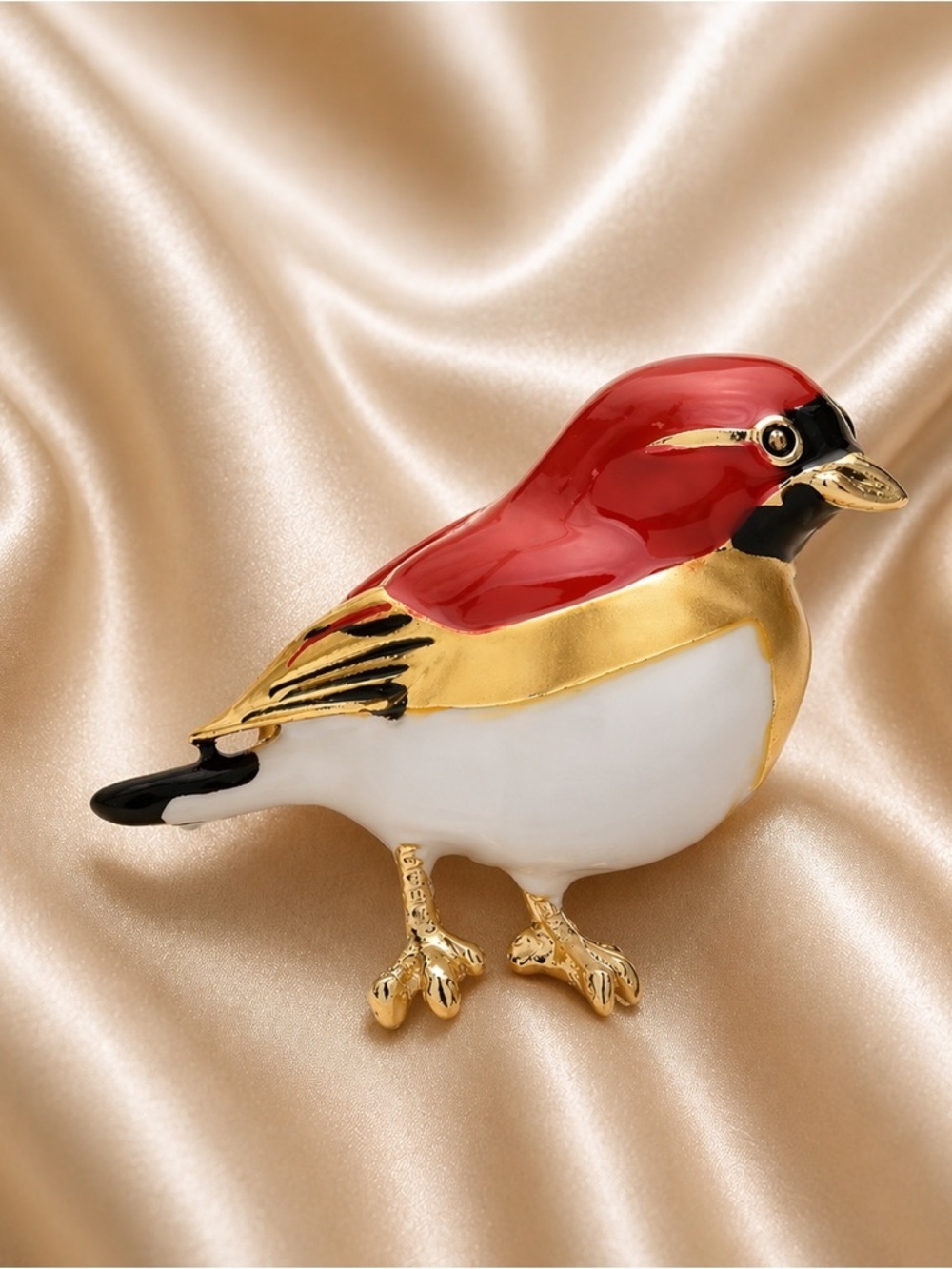 Vintage Red Bird Gold Brooch - Picture 7 of 8